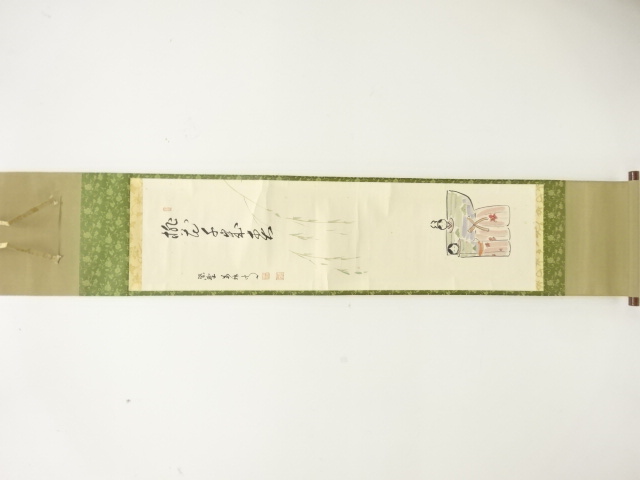 JAPANESE HANGING SCROLL / HAND PAINTED / CALLIGRAPHY / HINA DOLL